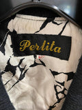 Perlita 100% Silk Quilted Black and White Patterned Puffer Jacket Large
