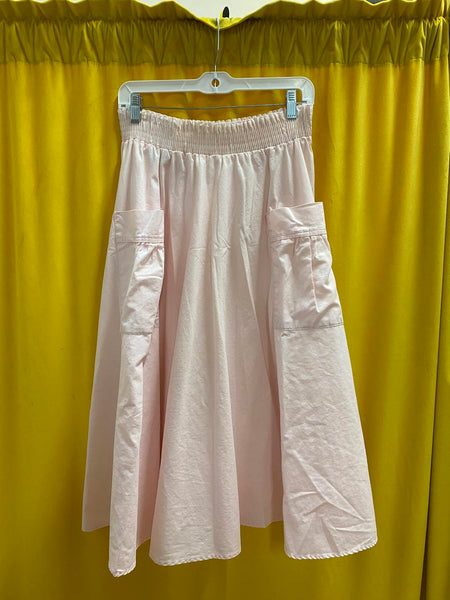 TRUE VINTAGE 80s La Bené Light Pink Pleated Women's Midi Skirt with Pockets
