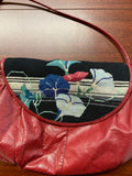 70s Vintage Patricia Smith MOONBAGS Red Leather Shoulder Bag Floral Needlepoint