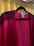 Linea Donatella Red Satin Robe with Black Lace Shoulder Detail Size Medium