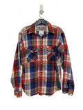 Five Brother Men's Plaid Flannel Shirt Jacket Red White Blue Size Large