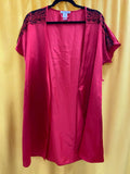 Linea Donatella Red Satin Robe with Black Lace Shoulder Detail Size Medium