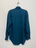 90s Structure Raw Silk Mens Casual Button-Up Long Sleeve Shirt Teal Blue Size S