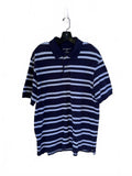 Eddie Bauer Navy and Light Blue Striped Short Sleeve Polo Shirt Size Large