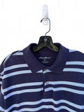 Eddie Bauer Navy and Light Blue Striped Short Sleeve Polo Shirt Size Large