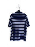 Eddie Bauer Navy and Light Blue Striped Short Sleeve Polo Shirt Size Large