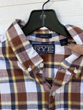RYE Regular Plaid Button-Up Shirt Brown White Blue Yellow Men's Large Cotton