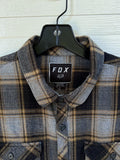 Fox Plaid Flannel Button-Up Shirt Gray Brown Black Long Sleeve Men's Large