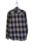 Fox Plaid Flannel Button-Up Shirt Gray Brown Black Long Sleeve Men's Large