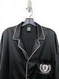Savage Fenty Black Satin Pajama Shirt & Shorts White Piping Chest Pocket Small