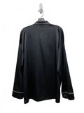 Savage Fenty Black Satin Pajama Shirt & Shorts White Piping Chest Pocket Small