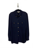 St. John Navy Blue Santana Knit Button-Up Shirt Jacket Size Large