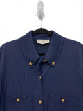 St. John Navy Blue Santana Knit Button-Up Shirt Jacket Size Large