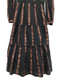 Adelyn Rae Boho Black Long Sleeve Dress Rose Gold Metallic Vertical Stripe Small