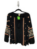 Sundance Black Embroidered Bohemian Blouse Medium Boho Flowy Desert Resort Cute