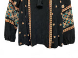 Sundance Black Embroidered Bohemian Blouse Medium Boho Flowy Desert Resort Cute