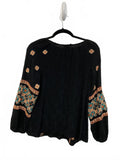 Sundance Black Embroidered Bohemian Blouse Medium Boho Flowy Desert Resort Cute