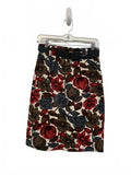 Boden Floral Print Cotton Linen Blend Skirt with Belt Gray Brown Wine US 4R