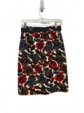 Boden Floral Print Cotton Linen Blend Skirt with Belt Gray Brown Wine US 4R