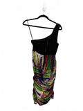Alice + Olivia One-Shoulder Colorful Abstract Print Mini Dress Silk Prom Small