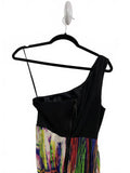 Alice + Olivia One-Shoulder Colorful Abstract Print Mini Dress Silk Prom Small