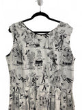 Cute Sleeveless Black and White Skeleton Calaveras Print Dress 3XL Cotton HEMET