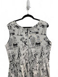 Cute Sleeveless Black and White Skeleton Calaveras Print Dress 3XL Cotton HEMET
