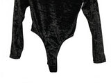 80s 90s Vintage Black Velvet Long Sleeve Thong Bodysuit Size Medium Jumping Joy
