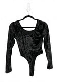 80s 90s Vintage Black Velvet Long Sleeve Thong Bodysuit Size Medium Jumping Joy