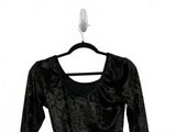 80s 90s Vintage Black Velvet Long Sleeve Thong Bodysuit Size Medium Jumping Joy