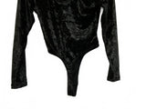 80s 90s Vintage Black Velvet Long Sleeve Thong Bodysuit Size Medium Jumping Joy