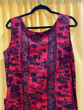 Sleeveless Red and Black Tropical Print Dress With Pockets Size Medium