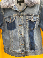 Buffalo David Bitton Women's Denim Jacket with Light Blue Faux Fur Collar Medium