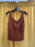 Madewell Brown Ribbed Button-Front Tank Top, Size M Women's