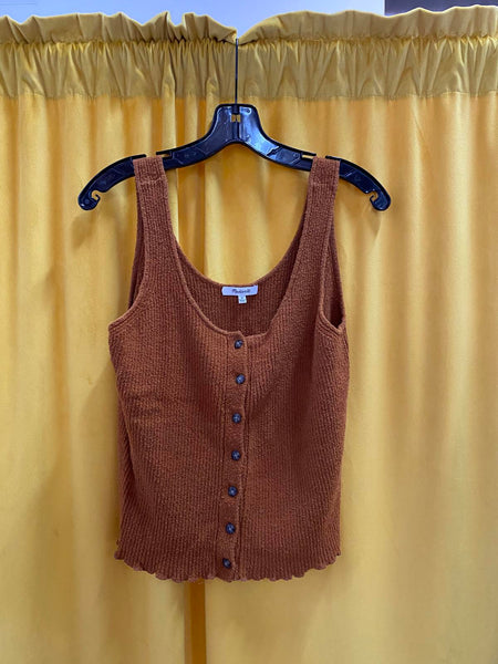 Madewell Brown Ribbed Button-Front Tank Top, Size M Women's