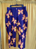 Men's Casual Purple Pants with Yellow and Orange Butterfly Print