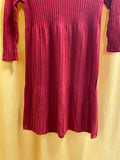 Eileen Fisher Ribbed Pleated 100% Wool Long Sleeve Dress in Rust Red size XS
