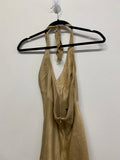 Gold Halter Jones New York Neck Maxi Dress 100% Silk Size 4