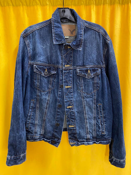 American Eagle Men's Dark Wash Denim Jacket Gold Thread Medium