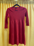 Eileen Fisher Ribbed Pleated 100% Wool Long Sleeve Dress in Rust Red size XS