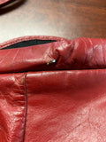70s Vintage Patricia Smith MOONBAGS Red Leather Shoulder Bag Floral Needlepoint