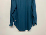 90s Structure Raw Silk Mens Casual Button-Up Long Sleeve Shirt Teal Blue Size S