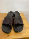 Franco Sarto Brown Croc-Embossed Leather Slide Sandals