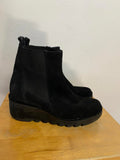 Fly London Black Suede Women's Ankle Boots with Wedge Heel size 7 Platform