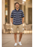 Eddie Bauer Navy and Light Blue Striped Short Sleeve Polo Shirt Size Large