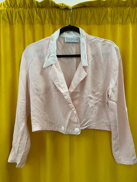 Rampage Products Women's Cropped Blazer Jacket Pink Checkered