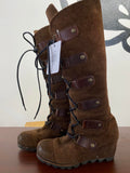 Sorel Joan of Arctic Brown Suede Lace-Up Knee-High Boots Straps size 6 Women’s