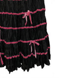 Betsey Johnson Y2K Black Label Black Tiered Skirt Pink Ribbon Accents Size 6