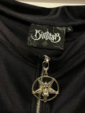 Killstar Black Off-Shoulder Top with Goat Pentagram Zipper Pull Size Large Goth