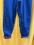 Vintage Y2K Casual Dark Blue Denim Jeans with Pink Plaid Flannel Lining